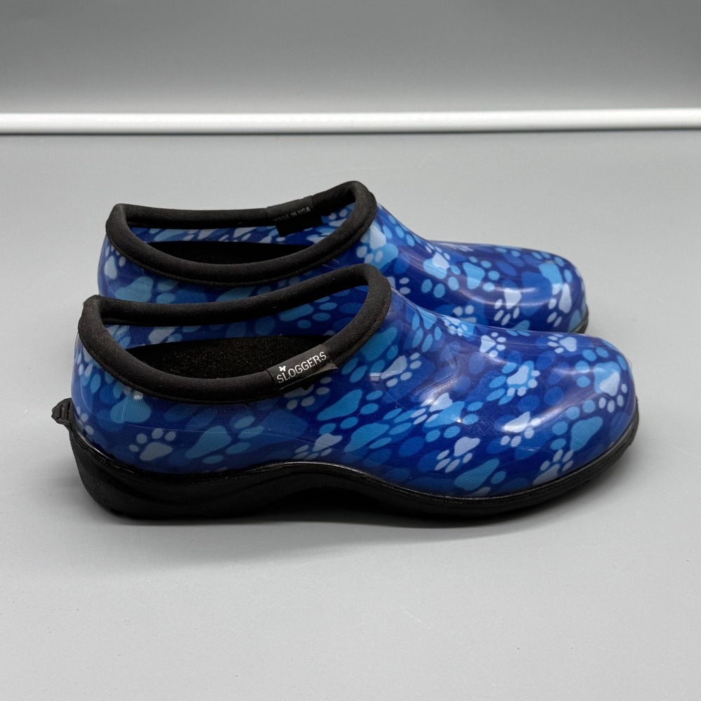 Sloggers Womens Blue Paw Print Waterproof Garden Shoes Rain Clogs Size 7